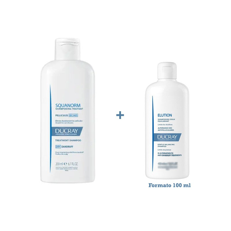 DUCRAY Squanorm Champú Caspa Seca 200 ml +  Ducray Champú Elucion 100 ml REGALO-1