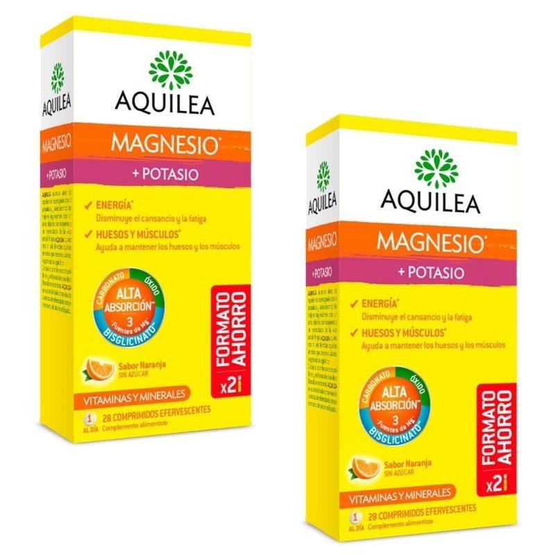 AQUILEA Magnesio + Potasio Sabor Naranja Duplo 2x28 Comprimidos Efervescentes-1