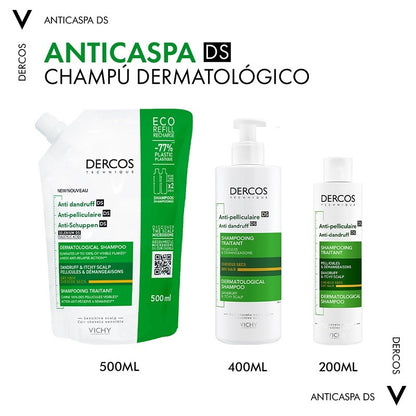 VICHY Dercos Champú Anticaspa Cabello Seco ECO RECARGA Duplo 2x500ml-5
