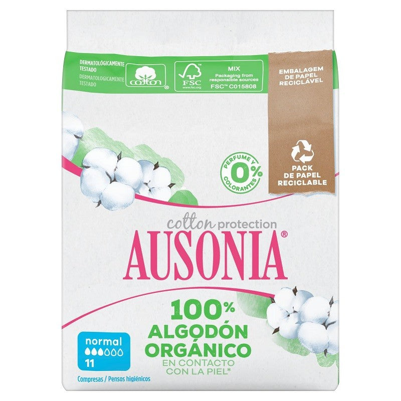 AUSONIA Cotton Protection Normal Compresa con Alas 11 Unidades-2