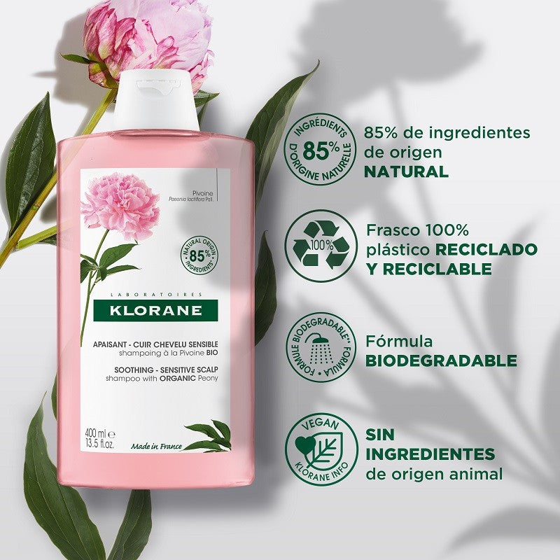 KLORANE Champú Peonía Cabellos Irritados 400ml-3