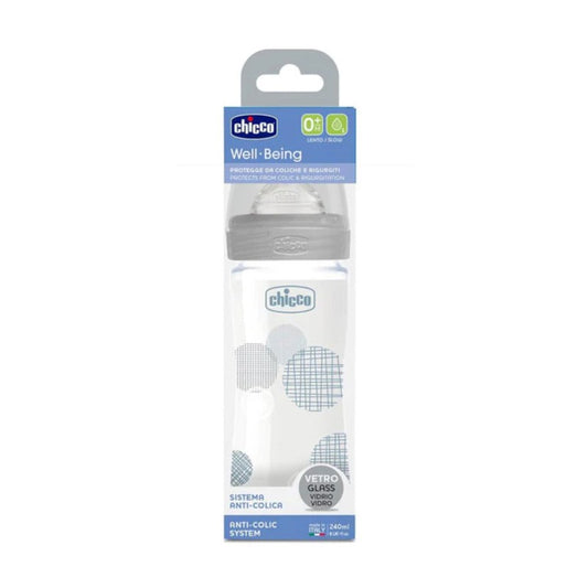 CHICCO Biberon Bien-Être en Verre 240ML Silicone Neutre