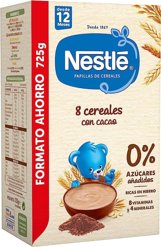 Porridge NESTLÉ 8 Céréales au Cacao 0% Sucres Ajoutés +12 mois 725g