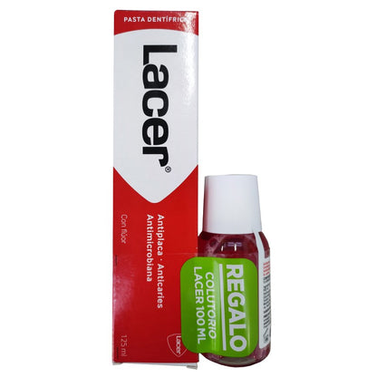 LACER Pasta de Dientes con Flúor Anticaries 125ml + Colutorio 100ml GRATIS-2