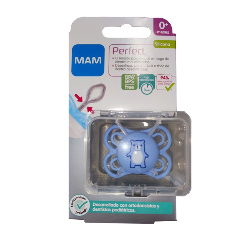 MAM Chupete Perfect Silicona +0M (Oso Azul)-1