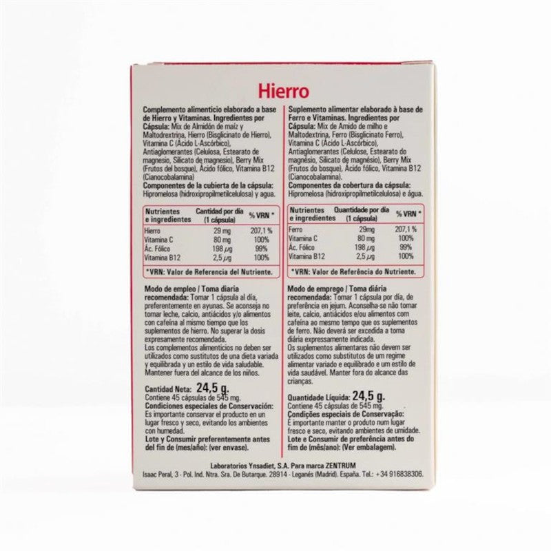Zentrum Hierro 45 Cápsulas Vegetales-3