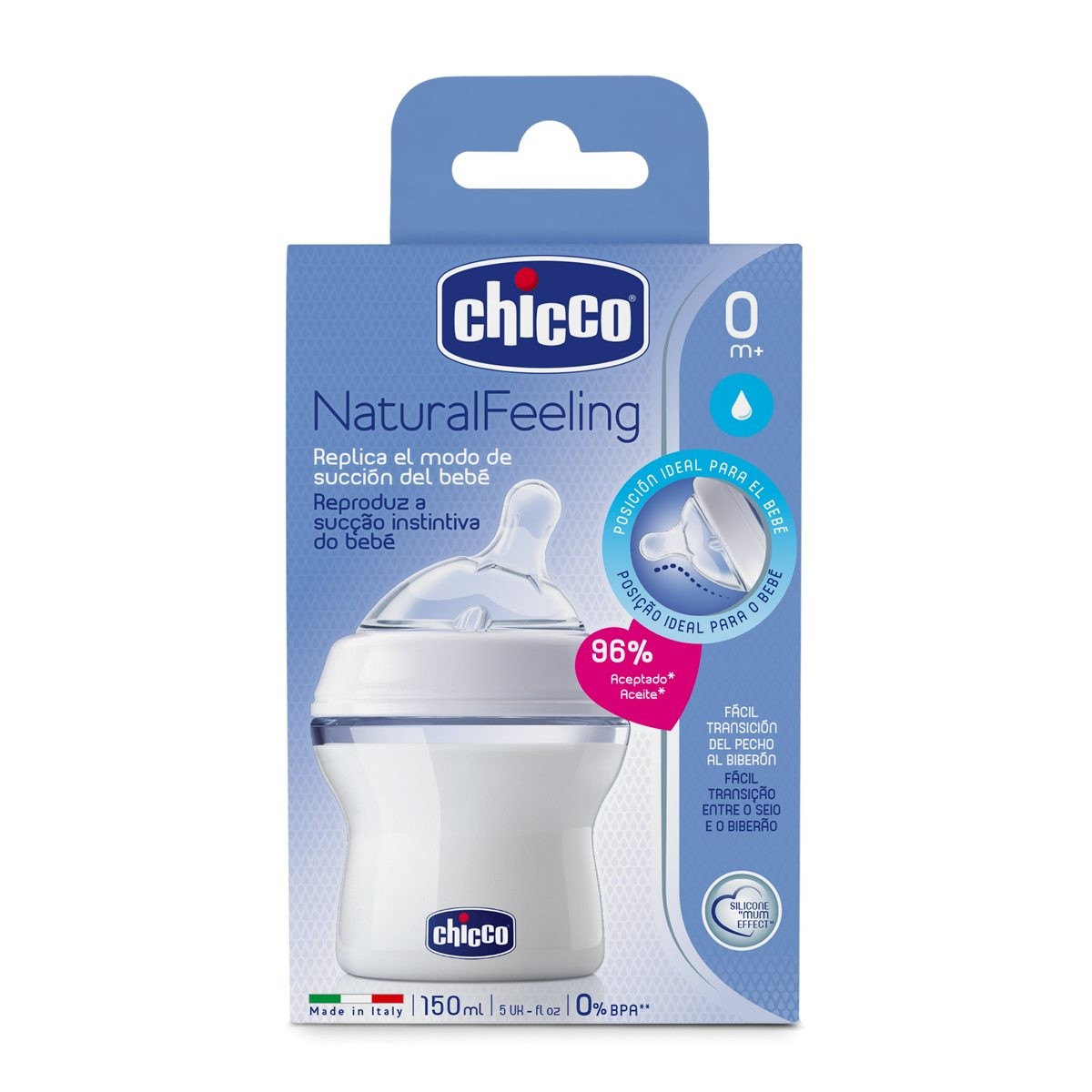 CHICCO Biberón Natural Feeling Tetina Inclinada Flujo Normal 150ML-1