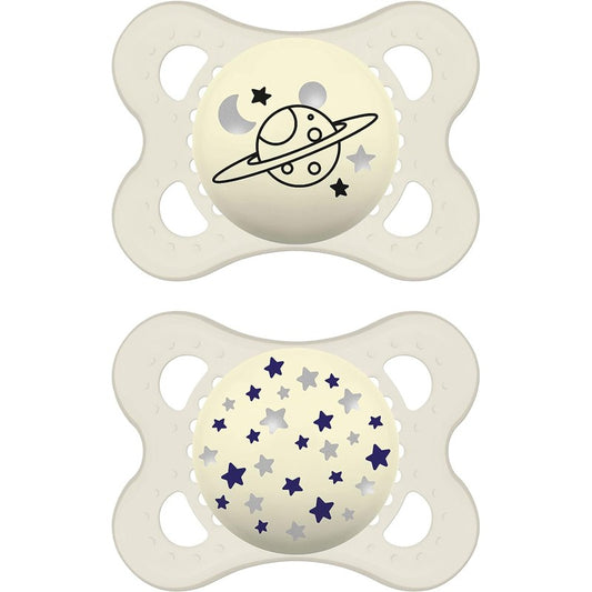 MAM Original Night Sucette Silicone +0M 2 Unités Planète-Étoiles