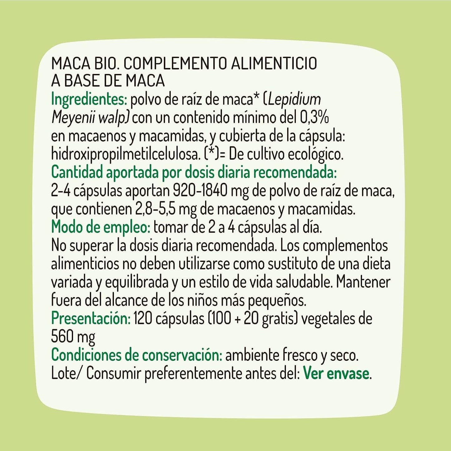 Granero Suplementos Maca Bio 100+20 Cápsulas-2