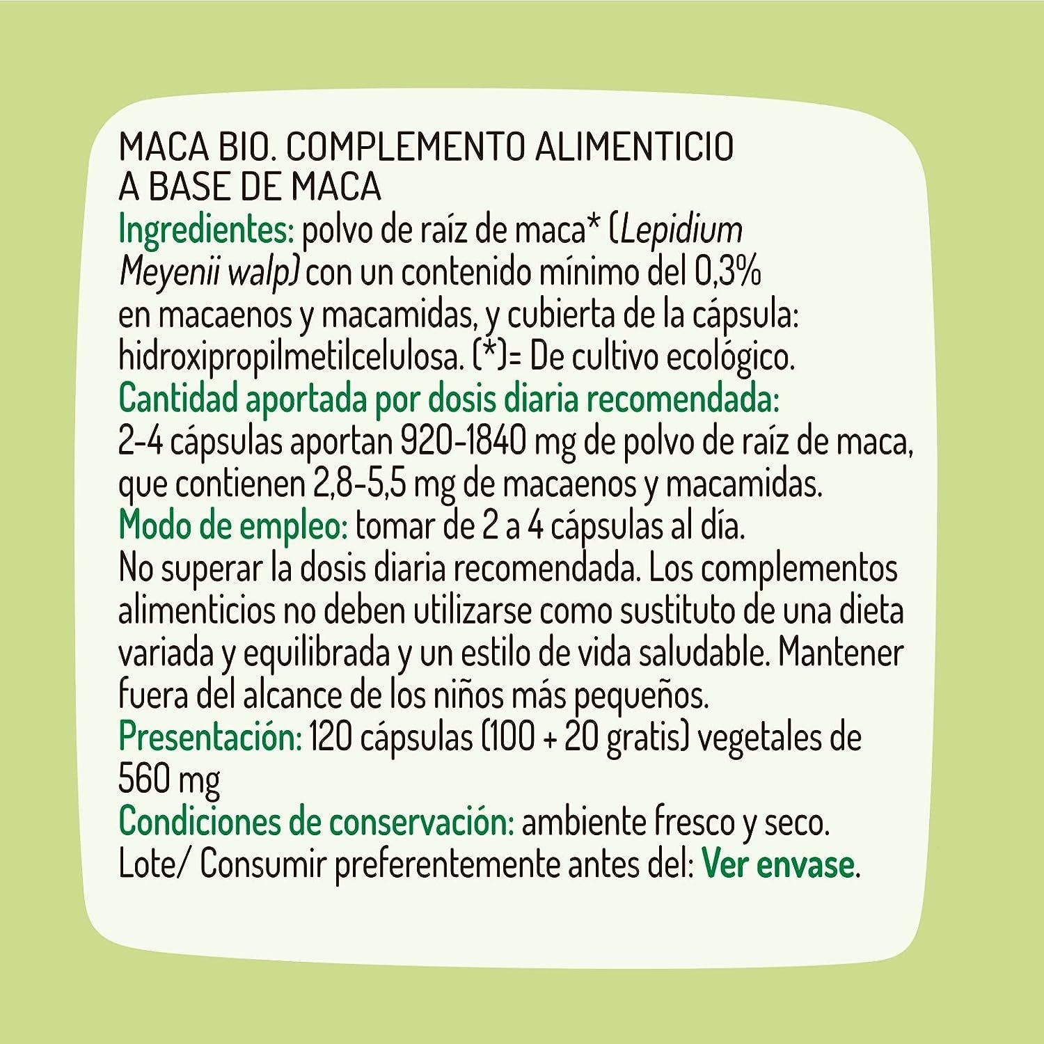 Granero Suplementos Maca Bio 100+20 Cápsulas-2
