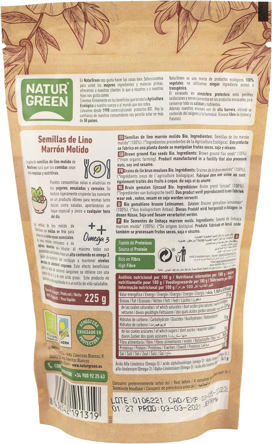 Naturgreen Lino Marrón Molido Bio 225g-2