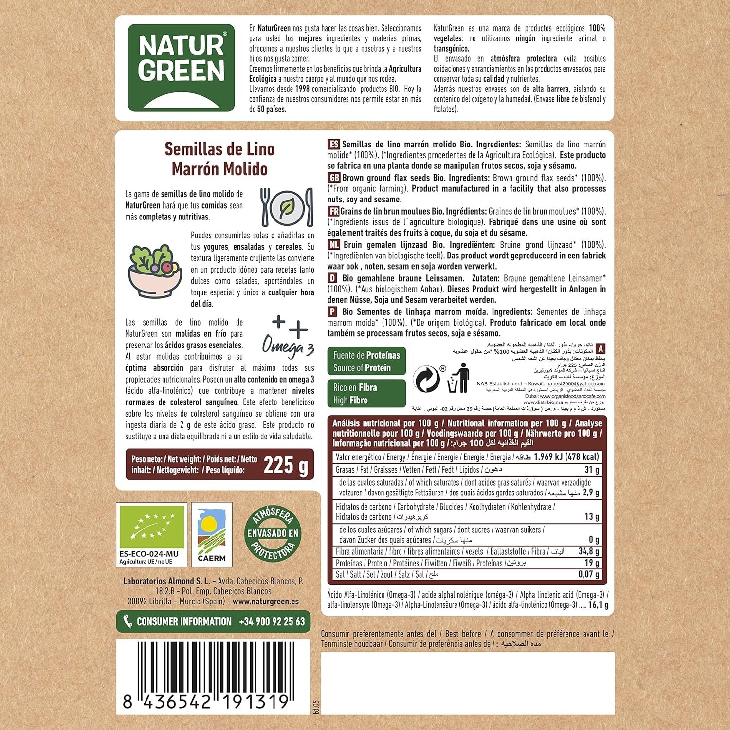 Naturgreen Lino Marrón Molido Bio 225g-4