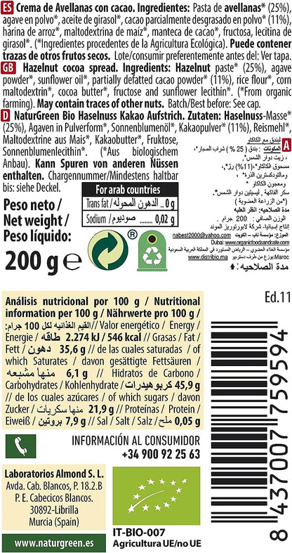 Naturgreen Crema Avellanas Choco Sin Leche 200g-4