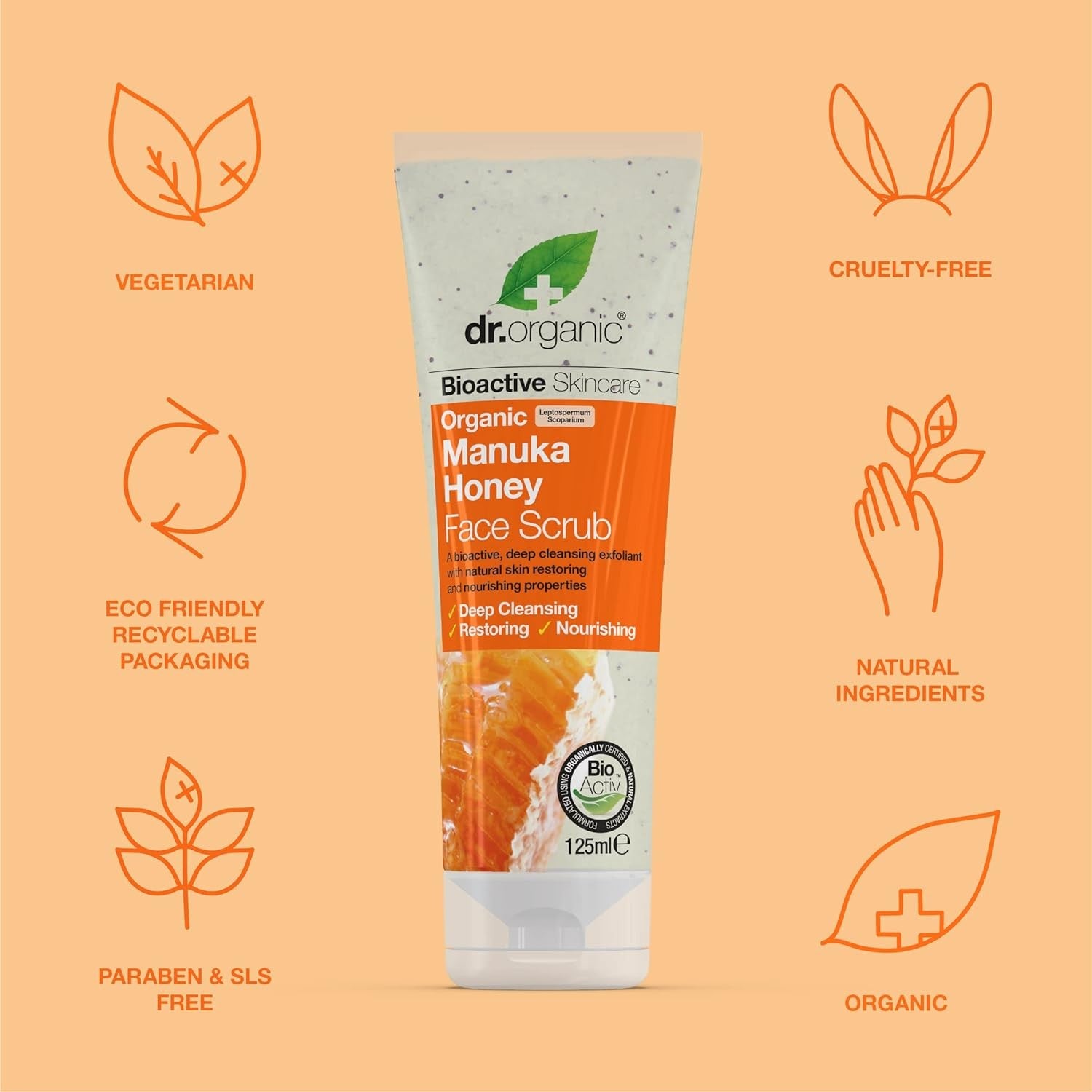 Dr Organic Exfoliante Facial de Miel de Manuka 125 ml-3