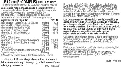 Viridian High Twelve Vitamin B12 Con B-Complex 30 Vcaps-2