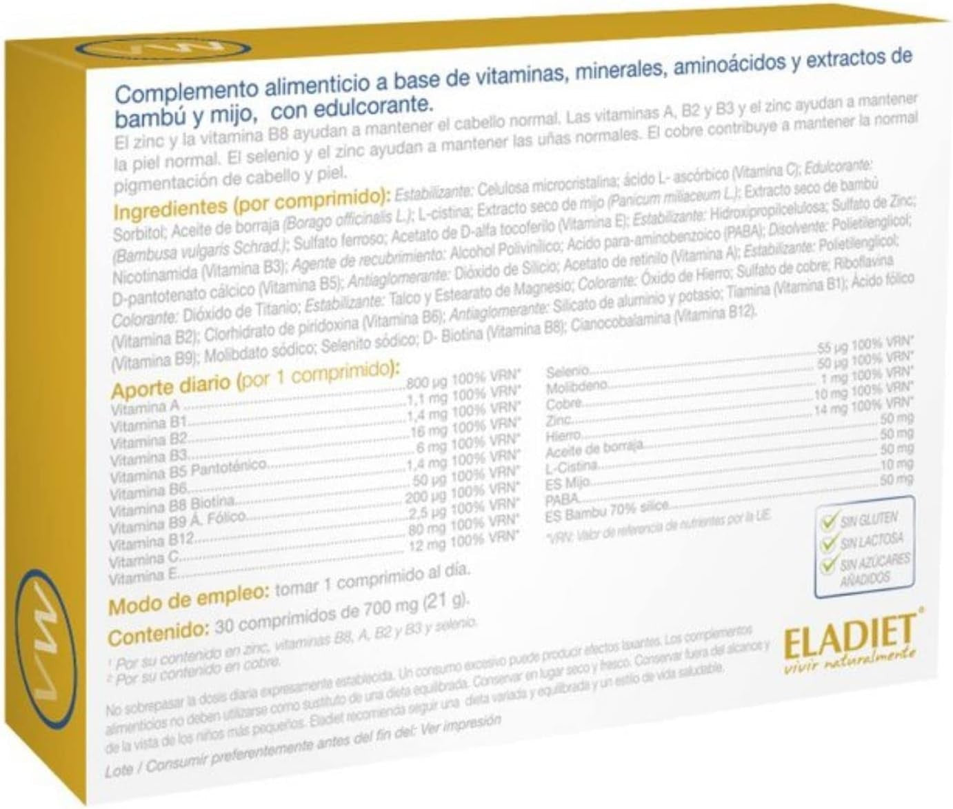 Eladiet Vitawoman Cabello Piel Y Uñas 30 Comprimidos-2