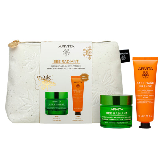 Apivita Bee Radiant Gel Crema Sinais de Envelhecimento & Antifadiga Rica 50ml + Máscara de Laranja 50ml