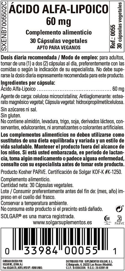 Solgar Ac.Alfa Lipoico 60 Mg 30 Vcaps-2