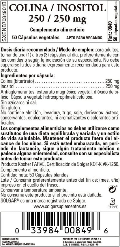 Solgar Colina/Inositol 250 Mg 50 Vcaps-2