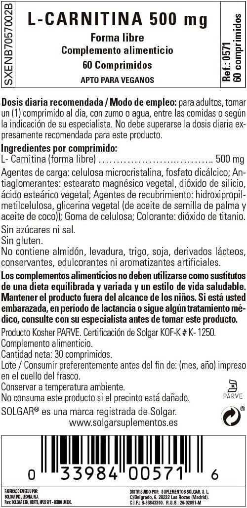 Solgar L-Carnitina 500 Mg 60 Comp-2
