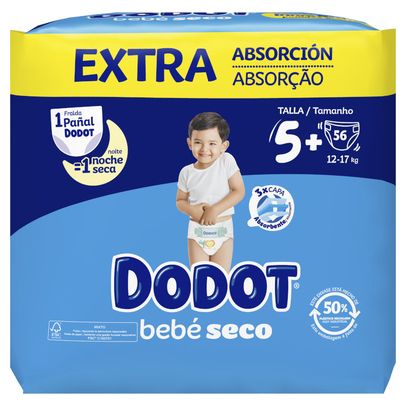DODOT Bebé Seco Extra Jumbo Pack Talla 5 (56 uds)-3