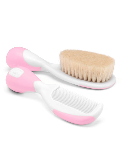 Brosse et peigne à cheveux naturels rose CHICCO