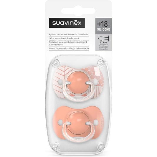 SUAVINEX Chupete SX Pro Tetina Fisiológica Silicona 18+ Meses 2 Unidades (Hoja Rosa)-1