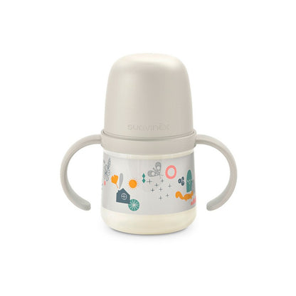 SUAVINEX Biberón First 150ml con Asas y Boquilla Antiderrame +4M (Bosque Blanco)-1