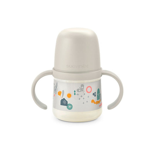 SUAVINEX Biberón First 150ml con Asas y Boquilla Antiderrame +4M (Bosque Blanco)-1