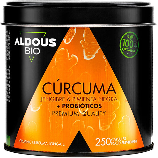 Aldous Curcuma Bio avec Probiotiques, Gingembre et Poivre Noir 250 Gélules
