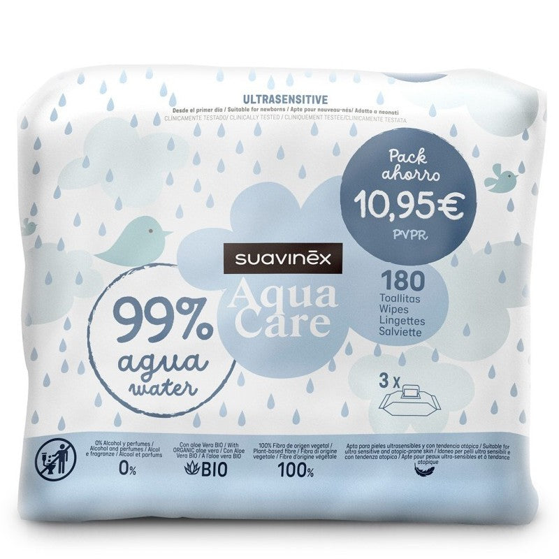 Suavinex Toallitas Aqua Care Pack Ahorro 3x60 unidades-1