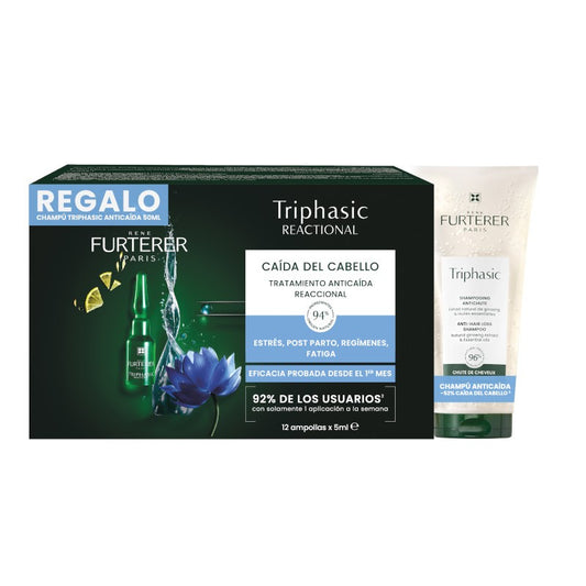 René Furterer Triphasic Reaccional 12 Ampollas + Champú Triphasic 50 ml de REGALO