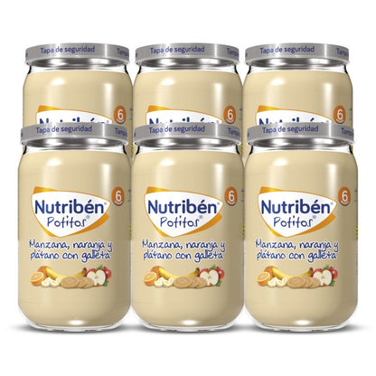 Nutribén Potito Manzana Naranja Platano Galleta 6x235g-1