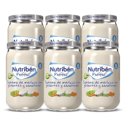 Nutriben Potito de Guisantes y Zanahorias con Merluza 6x235g-1