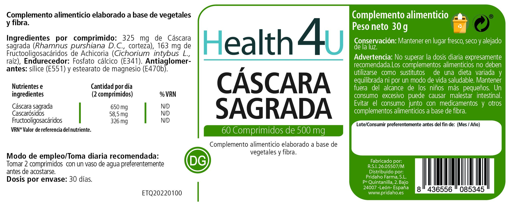 H4U Cáscara Sagrada 60 comprimidos-2