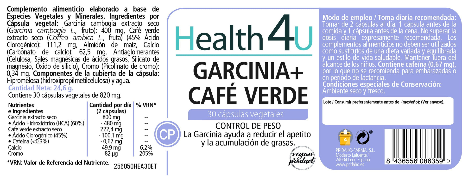 H4U Garcinia + Café verde 30 cápsulas vegetales-2