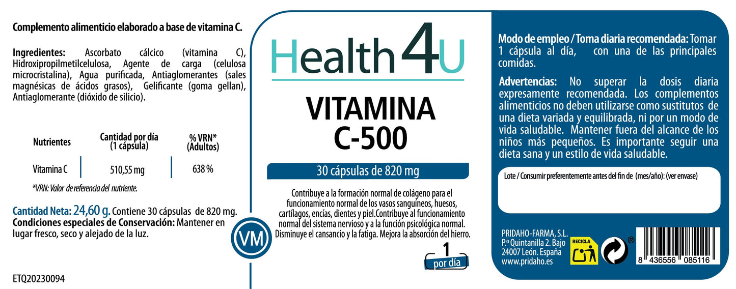 H4U Vitamina C-500 30 cápsulas-2