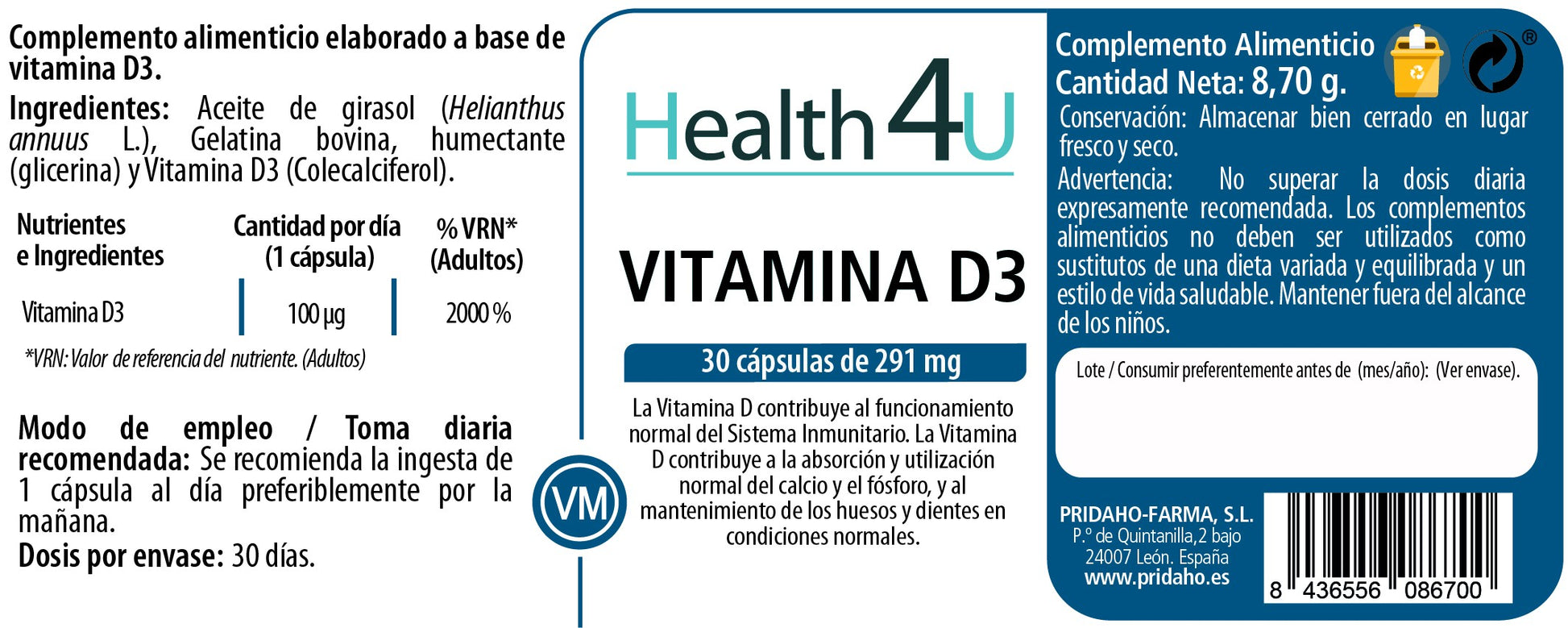 H4U vitamina D3 30 cápsulas-2