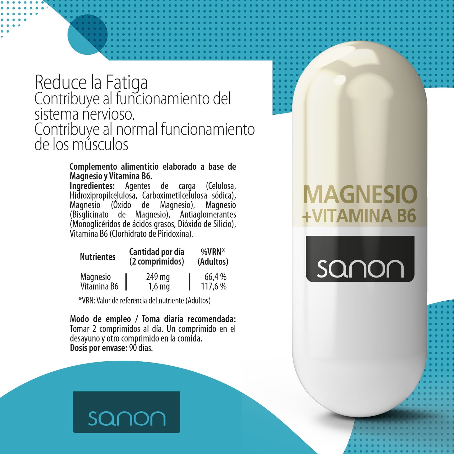 SANON Magnesio + Vitamina B6 180 comprimidos-3