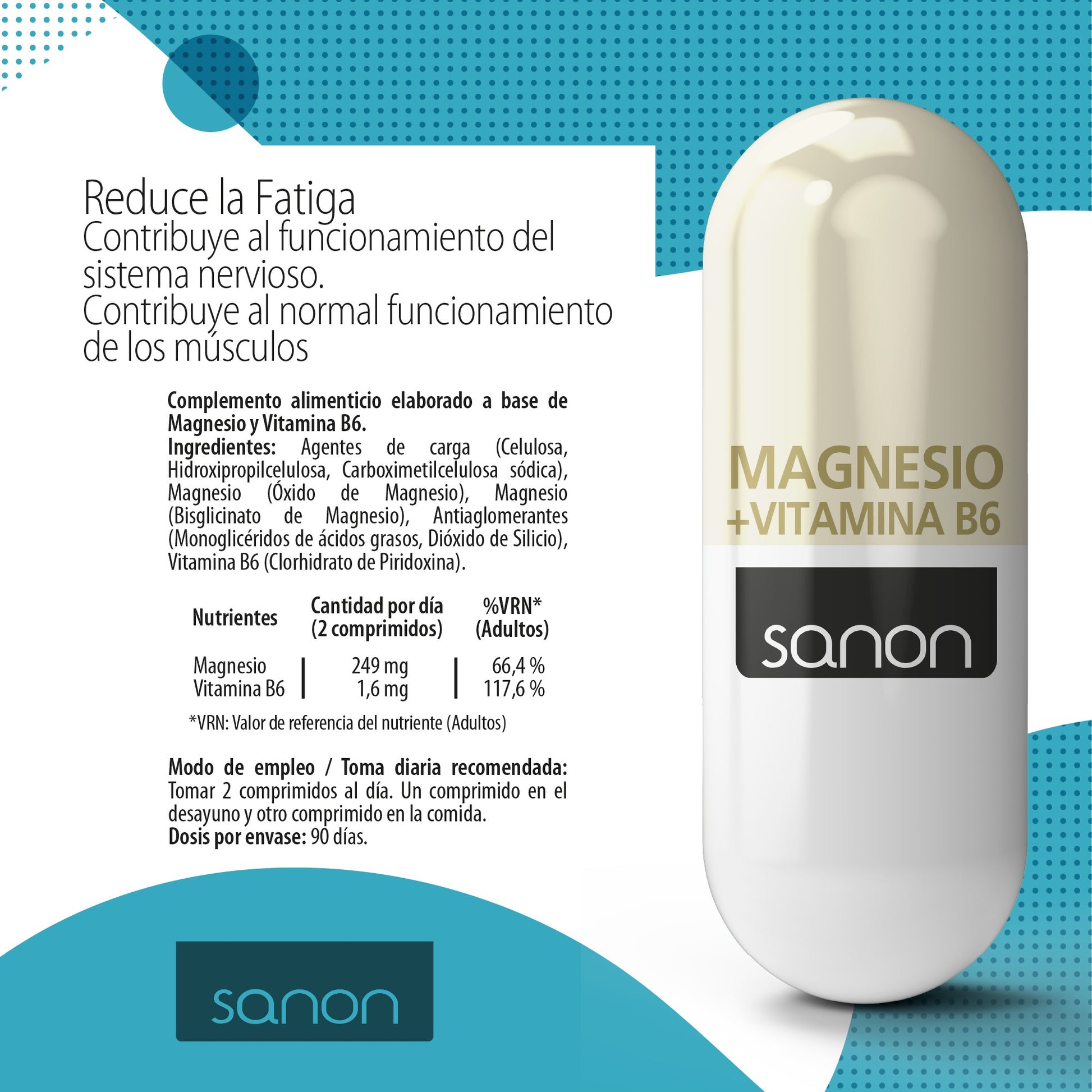 SANON Magnesio + Vitamina B6 180 comprimidos-3