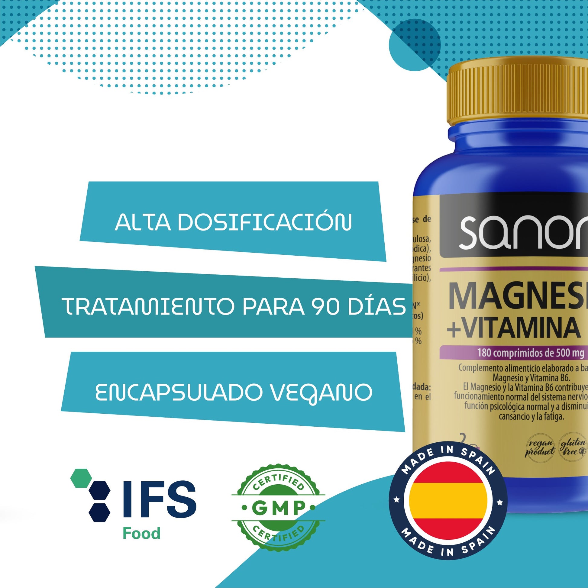 SANON Magnesio + Vitamina B6 180 comprimidos-4