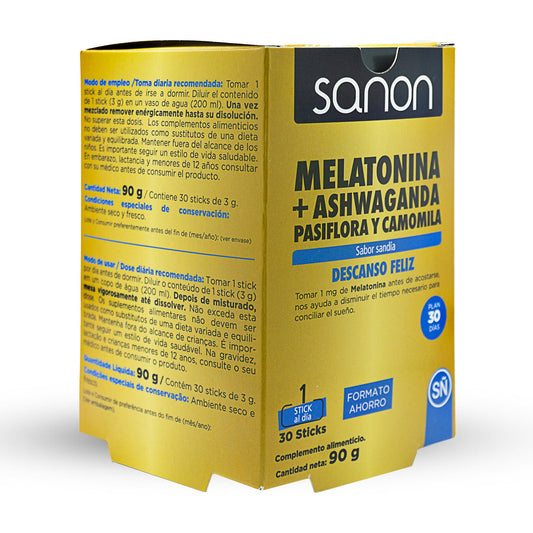 SANON Melatonina + Ashwanda - Pasiflora y Camomila 30 sticks sabor sandía-1