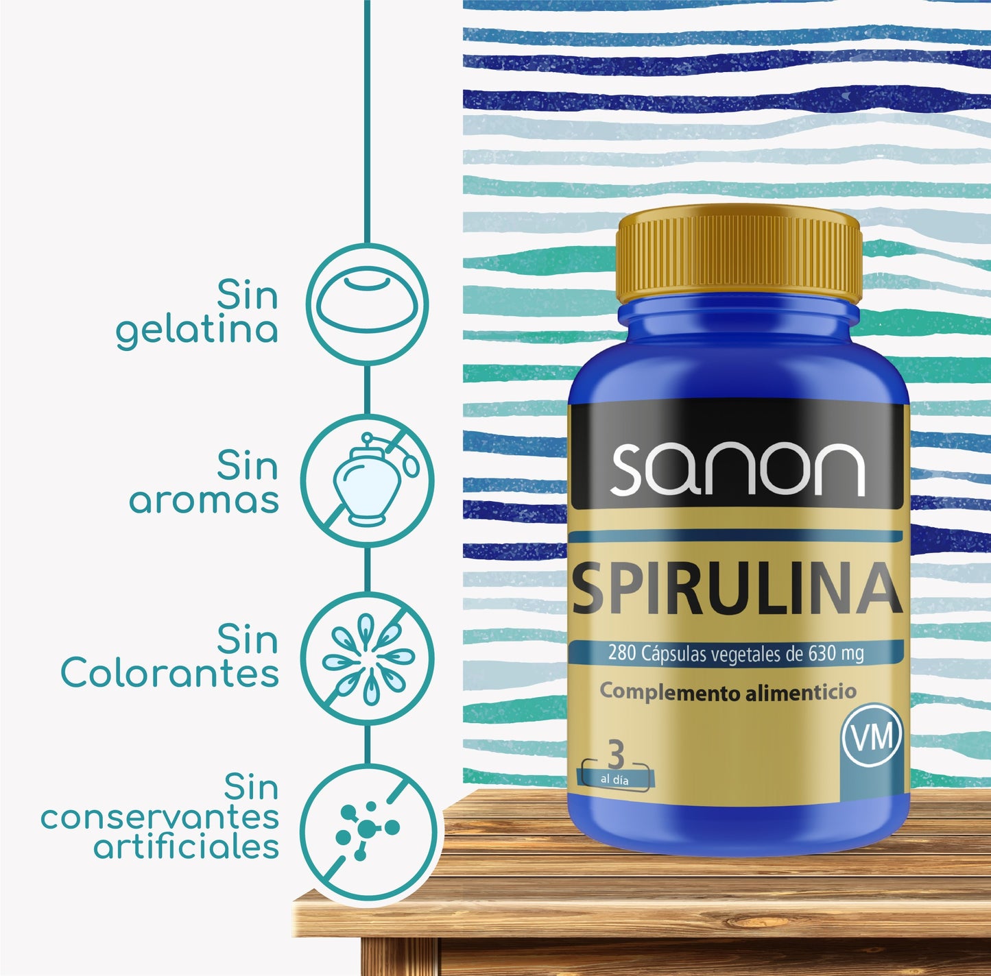 SANON Spirulina 280 cápsulas vegetales-2