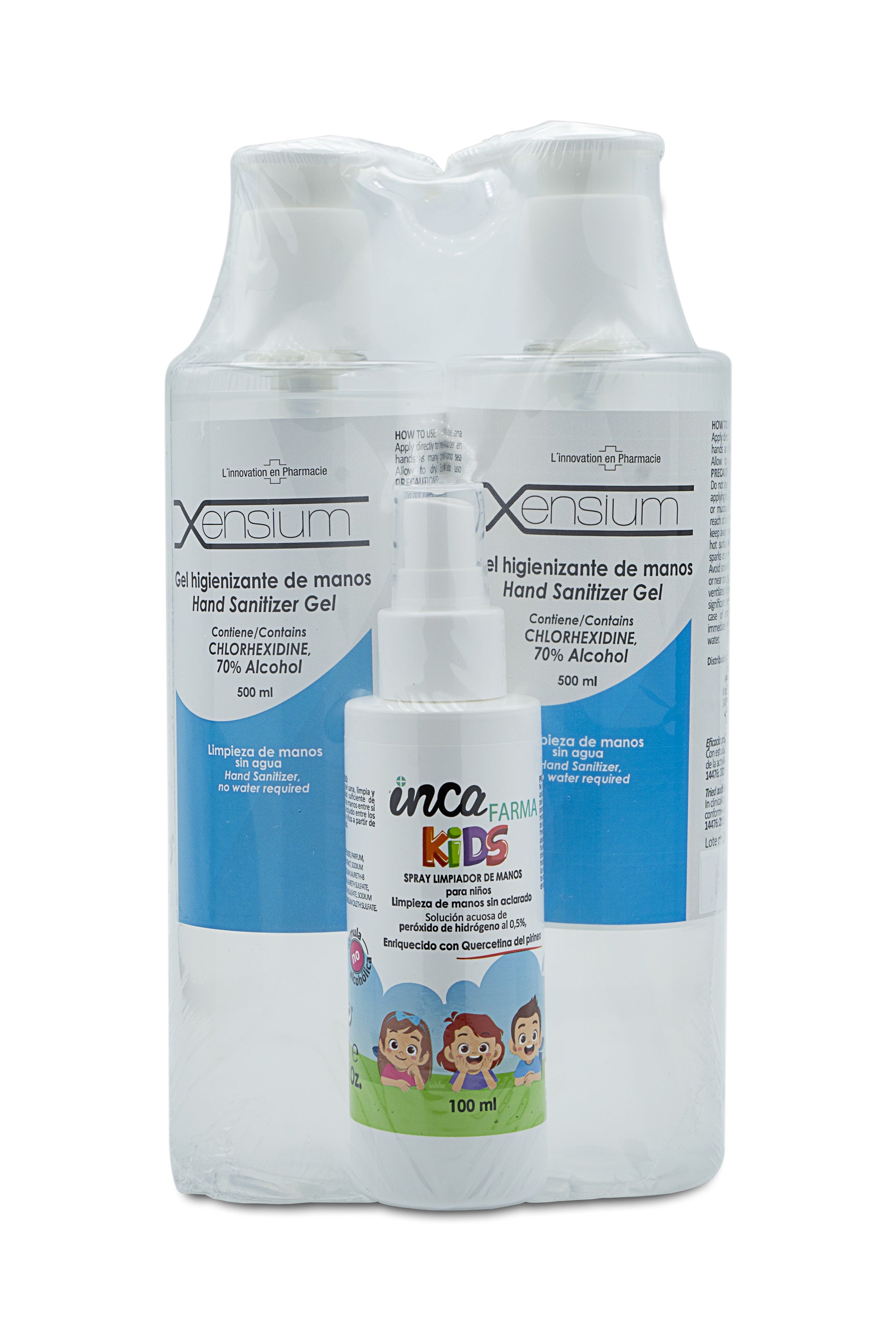 XENSIUM gel higienizante de manos 2x500 ml + spray niños Pack-1