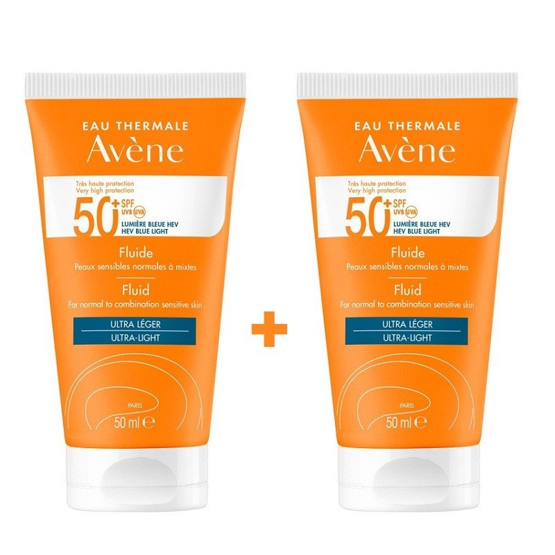 AVÈNE Protector Solar Fluido Piel Sensible Normal a Mixta SPF50+ DUPLO 2x50ml-1