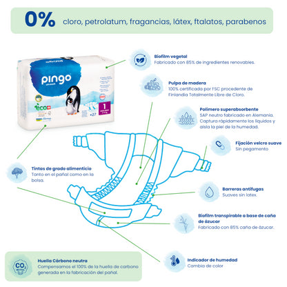 Pingo Pañales Ecológicos New Born Talla 1 27 uds-3