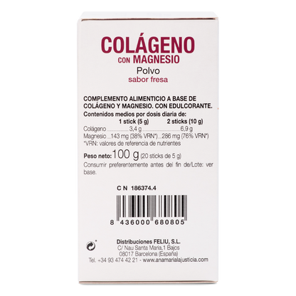 ANA MARÍA LAJUSTICIA Colágeno com Magnésio 20 Sticks Sabor Morango