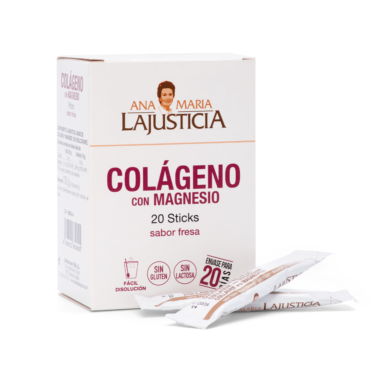 ANA MARÍA LAJUSTICIA Colágeno com Magnésio 20 Sticks Sabor Morango