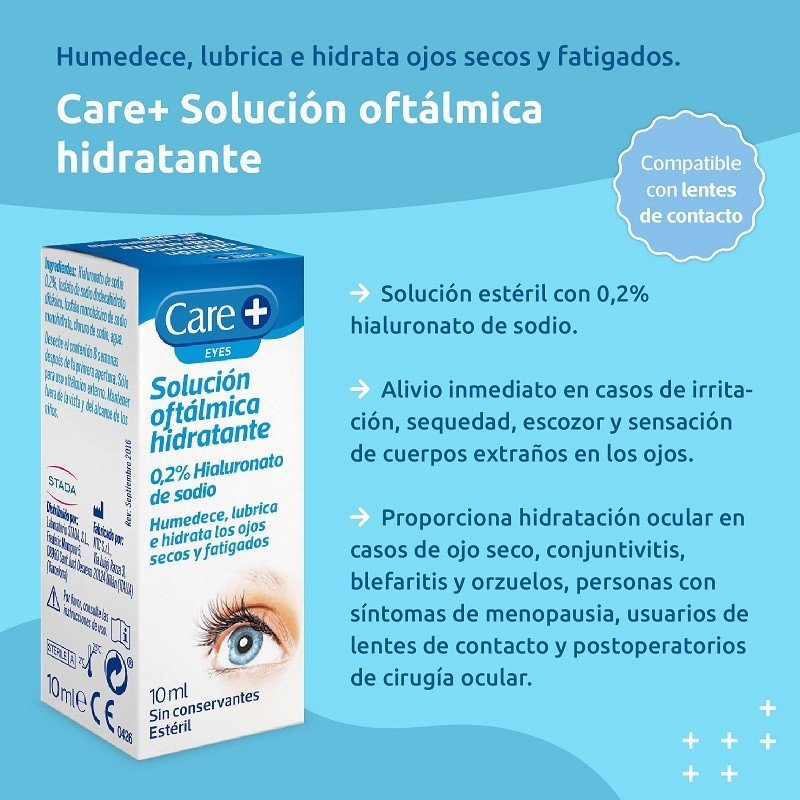CARE+ Solución Oftálmica Hidratante 0,2% Ácido Hialurónico + Toallitas Oftálmicas-3