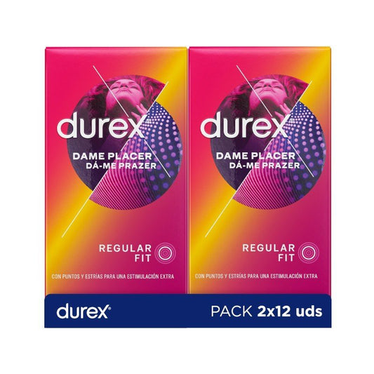 DUREX Preservativo Dame Placer con Puntos y Estrías Pack 2x12 unidades-1